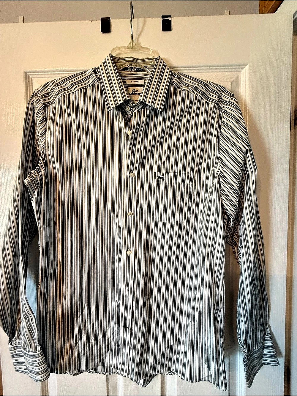 Lacoste Striped Modern Fit Shirt Black & White Grey 40